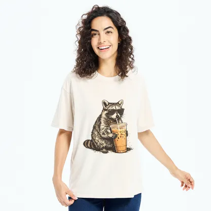 Tokyo-Tiger Raccoon Drinking Coffee FunnyWashed T-Shirt