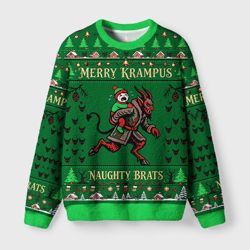 Tokyo-Tiger Krampus And The Naughty Brat Fuzzy Christmas Ugly Sweatshirt