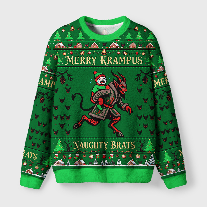 Tokyo-Tiger Krampus And The Naughty Brat Fuzzy Christmas Ugly Sweatshirt