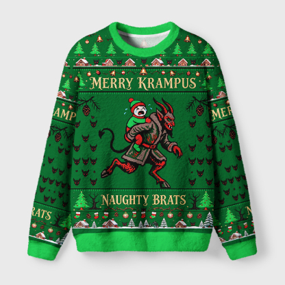 Tokyo-Tiger Krampus And The Naughty Brat Fuzzy Christmas Ugly Sweatshirt