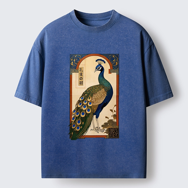 Tokyo‑Tiger Noble Peacock Art Washed T‑Shirt