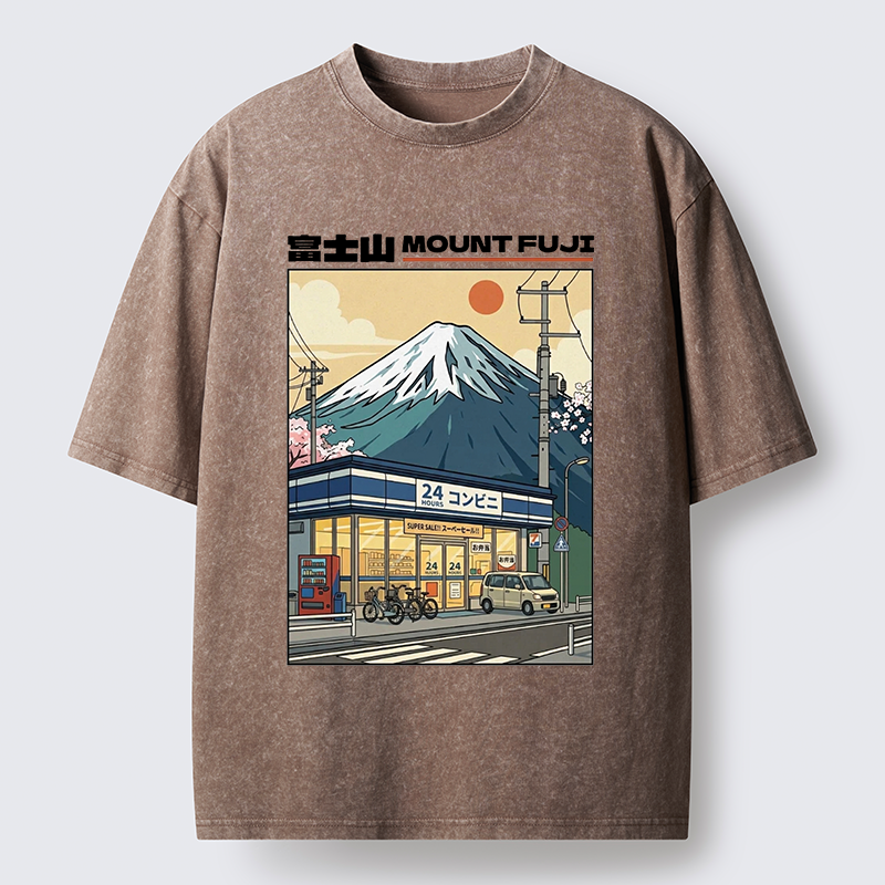 Tokyo-Tiger Japanese Street Fuji Mountain Art Washed T-Shirt