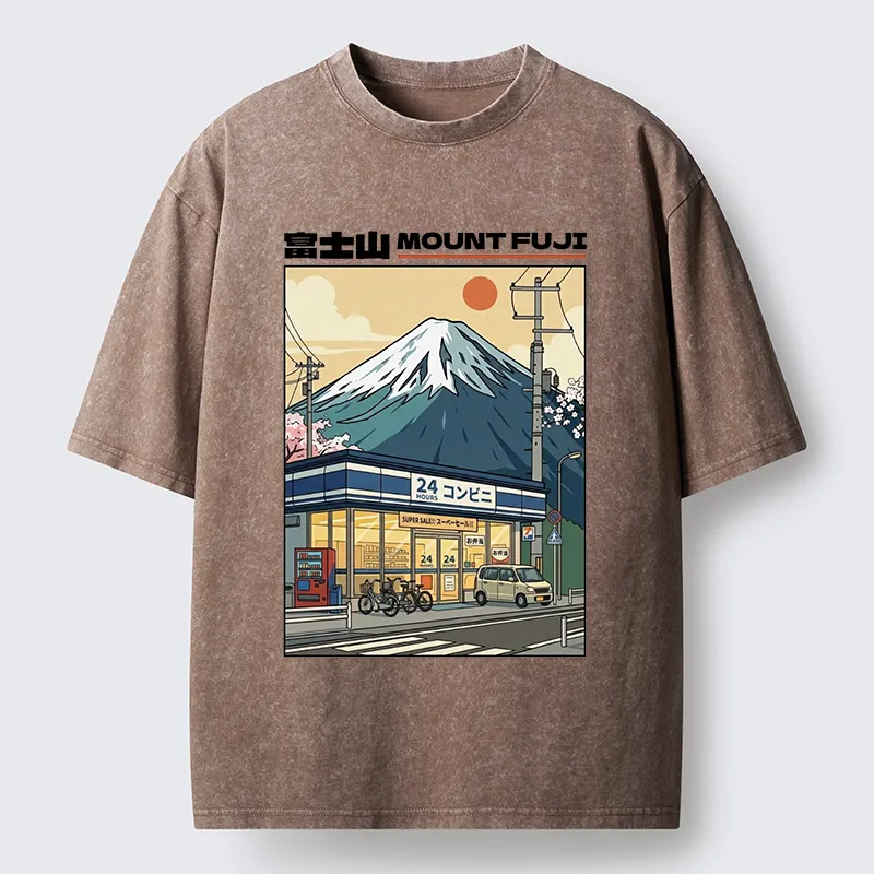 Tokyo-Tiger Japanese Street Fuji Mountain Art Washed T-Shirt