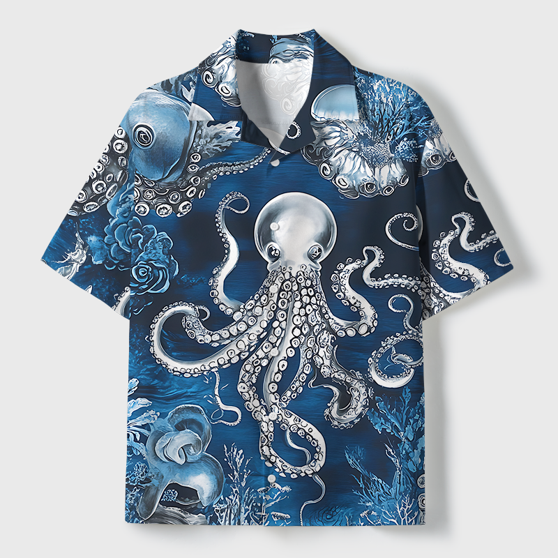 Tokyo-Tiger Deep Sea Octopus Cuban Collar Shirt