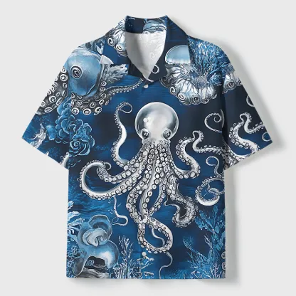 Tokyo-Tiger Deep Sea Octopus Cuban Collar Shirt