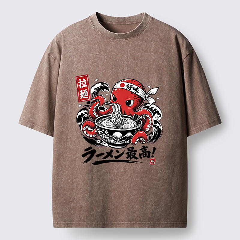 Tokyo-Tiger Octopus Loves Ramen Washed T-Shirt