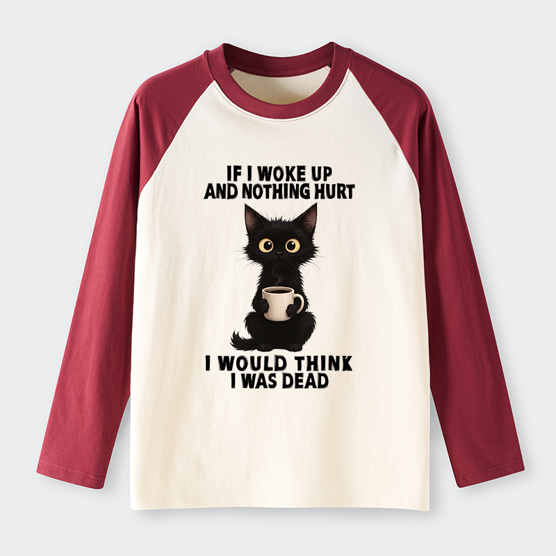 Tokyo-Tiger Funny Cute Black Cat And Coffee Meme Raglan Long Sleeve T-shirt