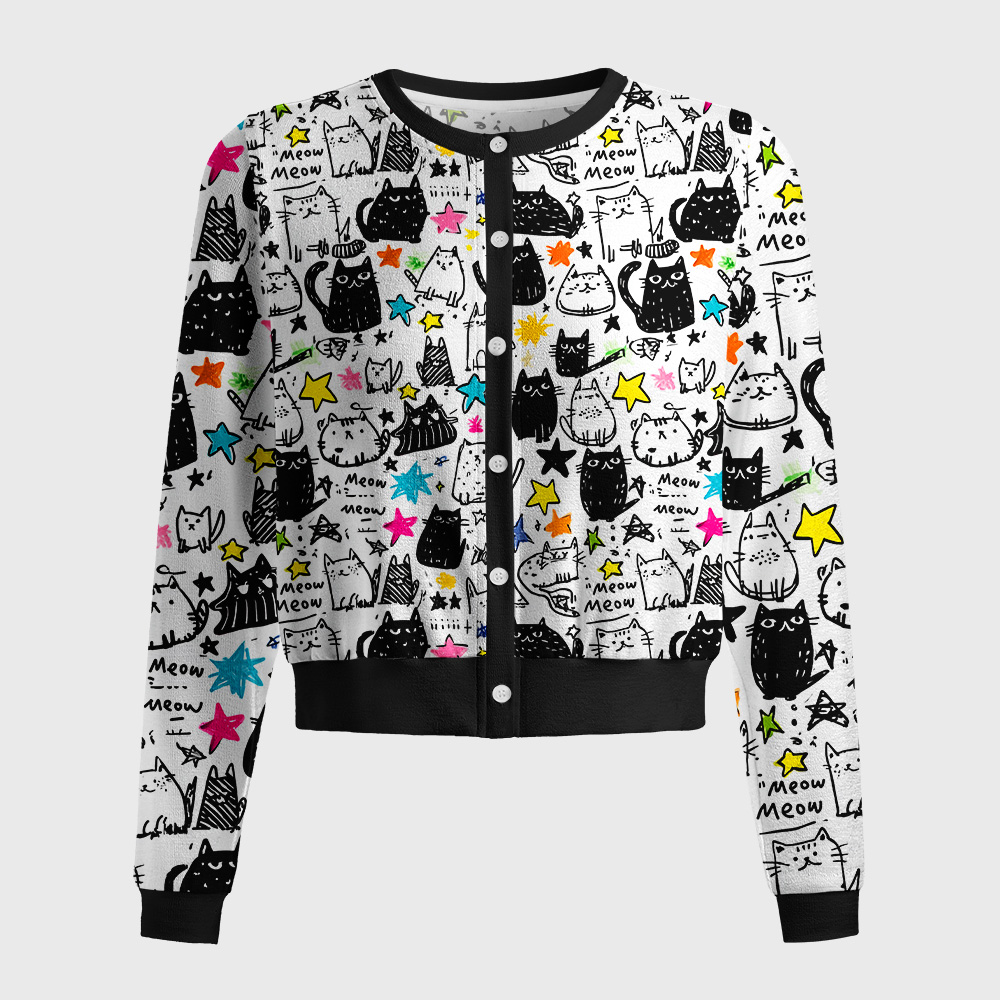 Tokyo-Tiger Cosmic Cat Doodles Women's Lightweight Cardigan