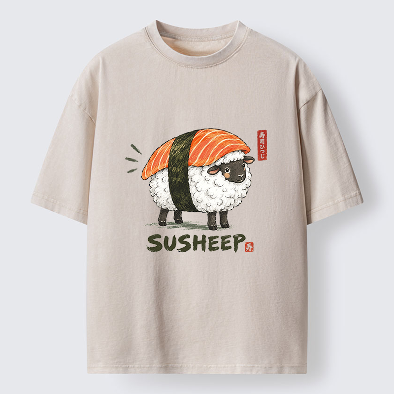 Tokyo-Tiger Cute Sushi Sheep Washed T-Shirt