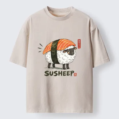 Tokyo-Tiger Cute Sushi Sheep Washed T-Shirt
