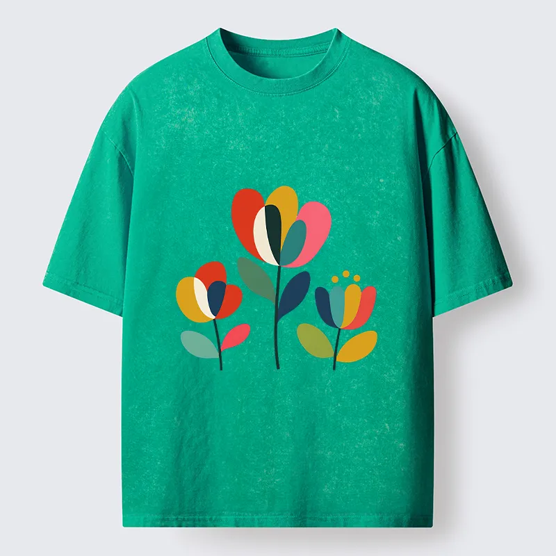 Tokyo‑Tiger Modern Color Floral Art Washed T‑Shirt Sale