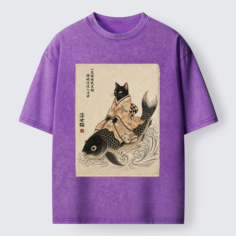 Tokyo-Tiger Vintage Japan Cat Art Washed T-Shirt