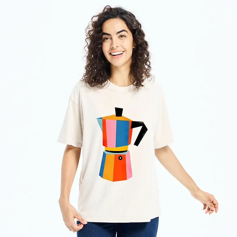 Tokyo-Tiger Bright Hues Make Classic Coffee Pot Washed T-Shirt
