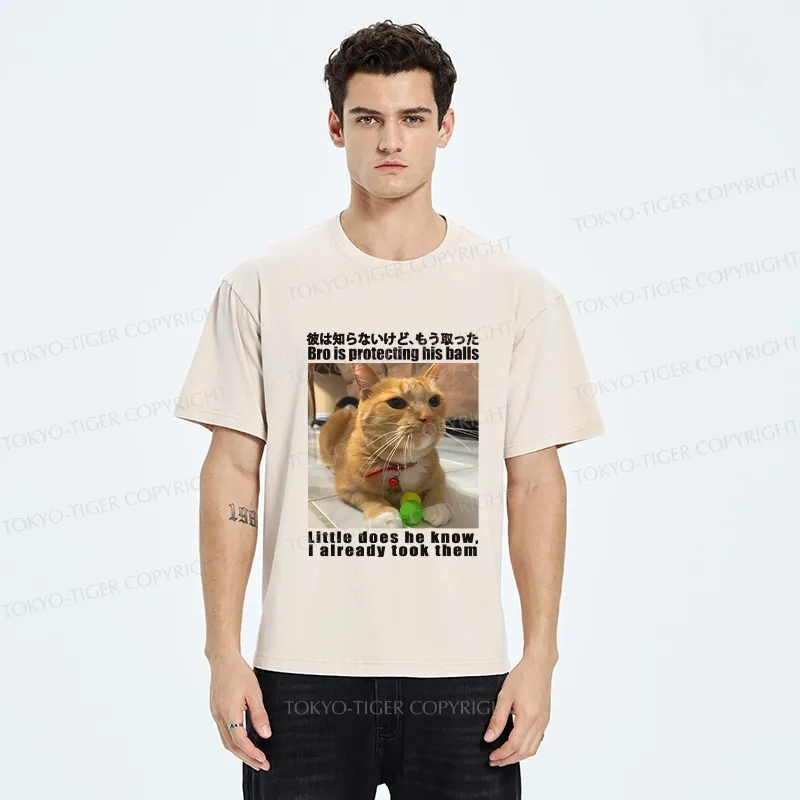 Tokyo-Tiger Bro Is Protecting His Balls Washed T-Shirt