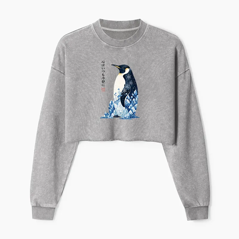 Tokyo-Tiger Keep Calm Penguin Washed Crop Sweatshirt