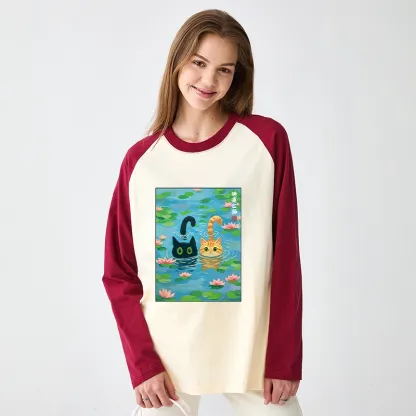 Tokyo-Tiger Cats In The Lotus Pond Raglan Long Sleeve T-shirt