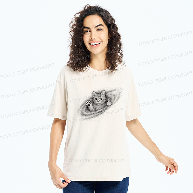 Tokyo-Tiger Little Galaxy Cat Washed T-Shirt