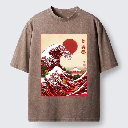 Tokyo-Tiger Gingerbread Surf Christmas Wave Washed T-Shirt