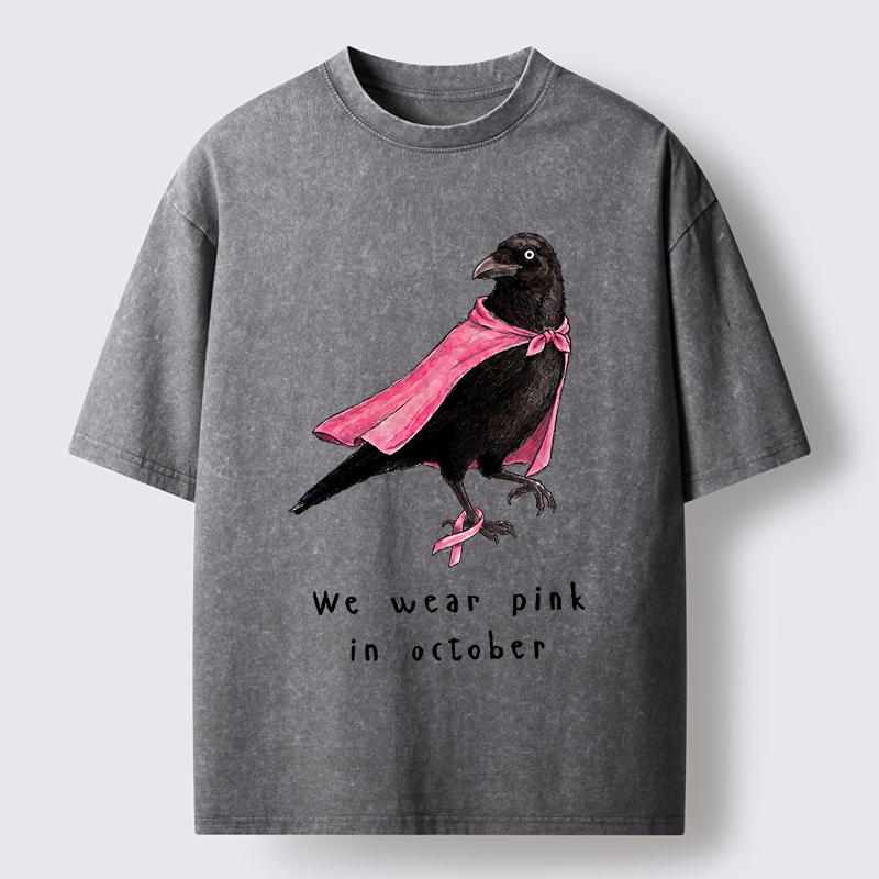 Tokyo-Tiger Pink Ribbon Raven Breast Cancer Awareness Washed T-Shirt