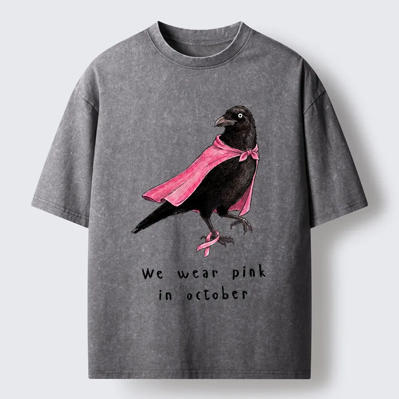 Tokyo-Tiger Pink Ribbon Raven Breast Cancer Awareness Washed T-Shirt