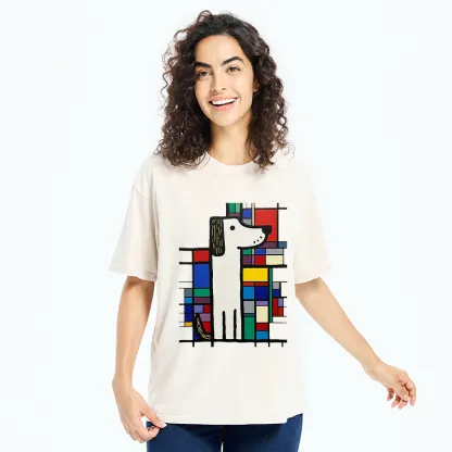 Tokyo-Tiger Geometric Cute Dog Art Washed T-Shirt