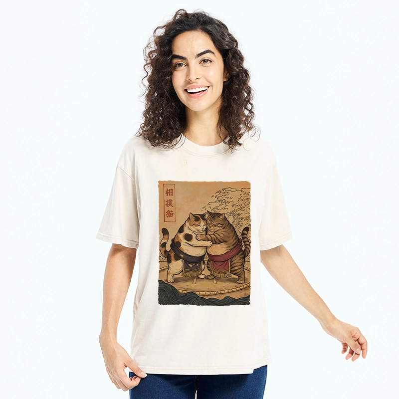 Tokyo-Tiger Sumo Cats Ready To Fight Washed T-Shirt