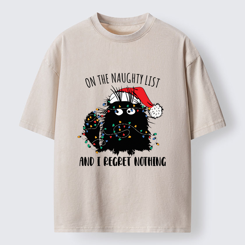 Tokyo-Tiger Mischievous Christmas Black Cat Washed T-Shirt