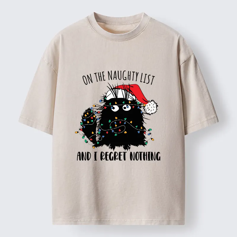 Tokyo-Tiger Mischievous Christmas Black Cat Washed T-Shirt