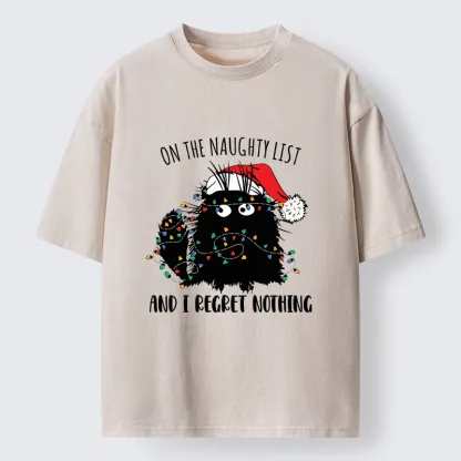 Tokyo-Tiger Mischievous Christmas Black Cat Washed T-Shirt