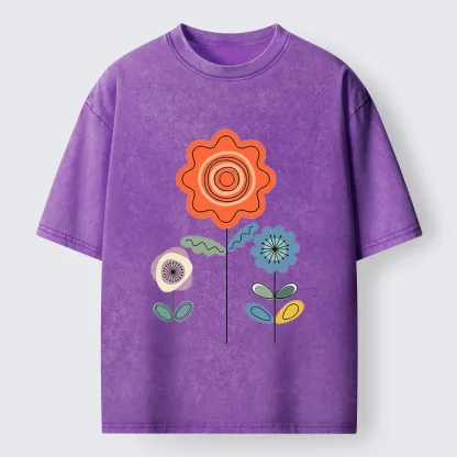 Tokyo‑Tiger Retro Floral Art Washed T‑Shirt