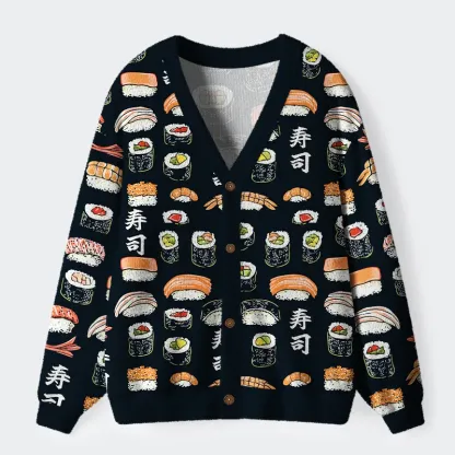 Tokyo-Tiger Delicious Sushi Ugly Cardigan Sweater