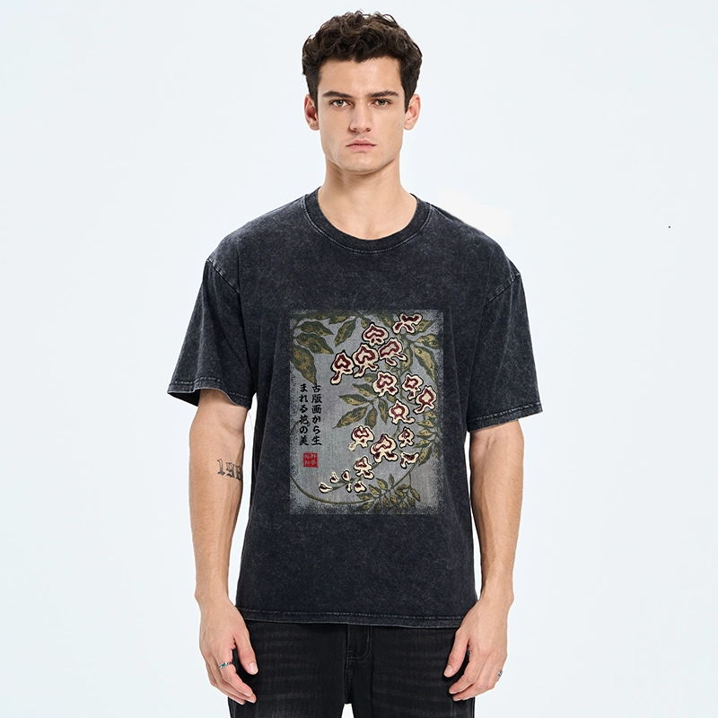 Tokyo‑Tiger Retro Vine Blossom Washed T‑Shirt