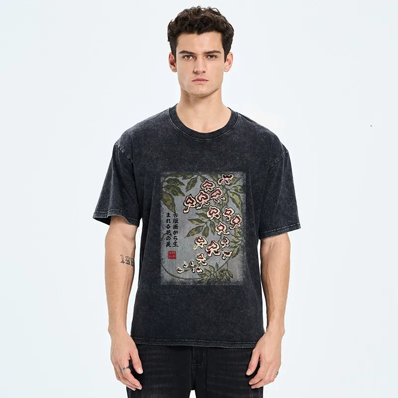 Tokyo‑Tiger Retro Vine Blossom Washed T‑Shirt