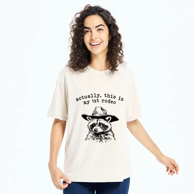 Tokyo-Tiger Cowboy Raccoon First Rodeo Meme Washed T-Shirt