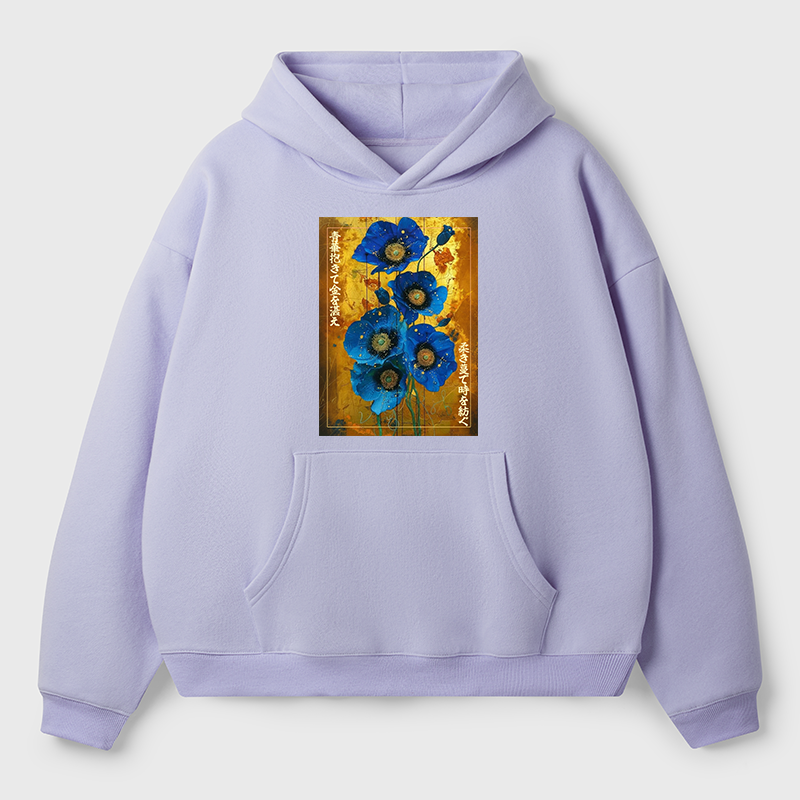 Tokyo-Tiger Shiny Blue Flower Warm Golden Background Adult Fleece Hoodie