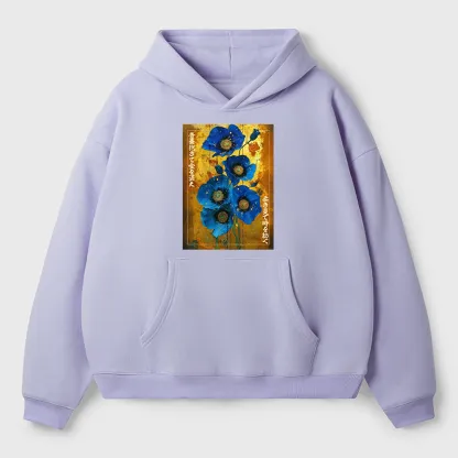 Tokyo-Tiger Shiny Blue Flower Warm Golden Background Adult Fleece Hoodie