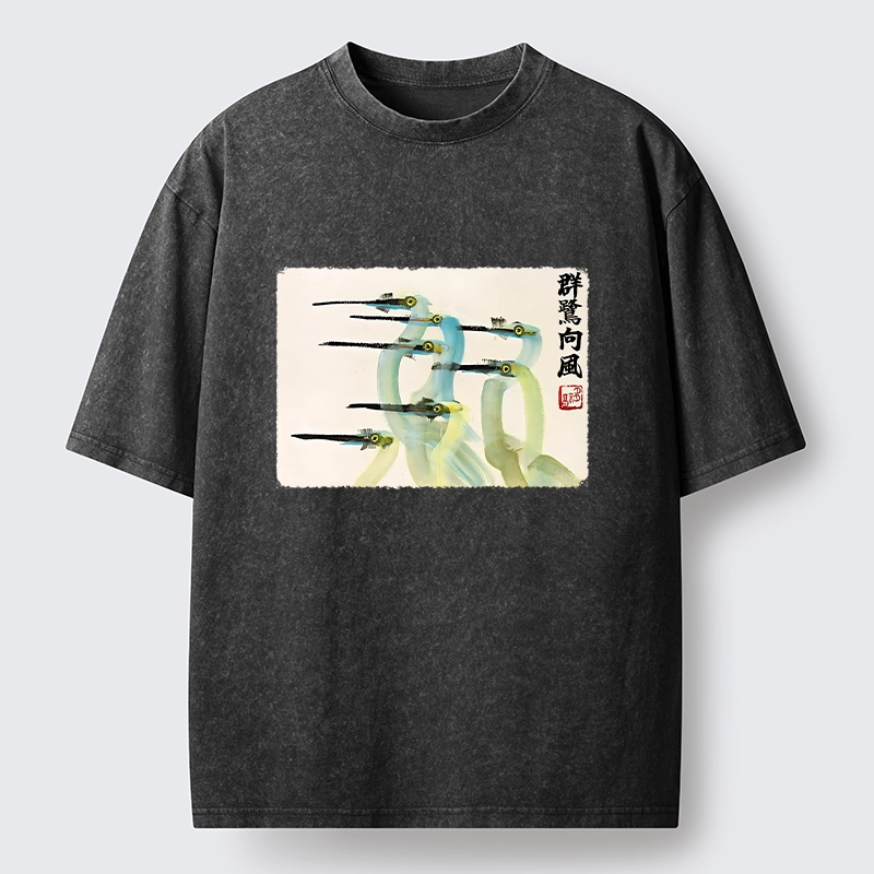 Tokyo‑Tiger Herons Wind Dance Washed T‑Shirt