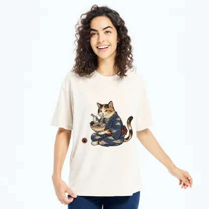 Tokyo-Tiger Traditional Japanese Cat Noodle Lover Washed T-Shirt