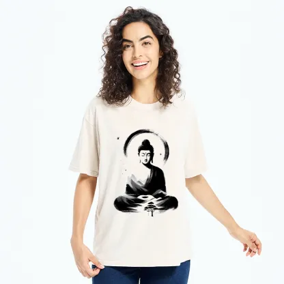 Tokyo-Tiger Serene Mountain Buddha Zen Art Washed T-Shirt