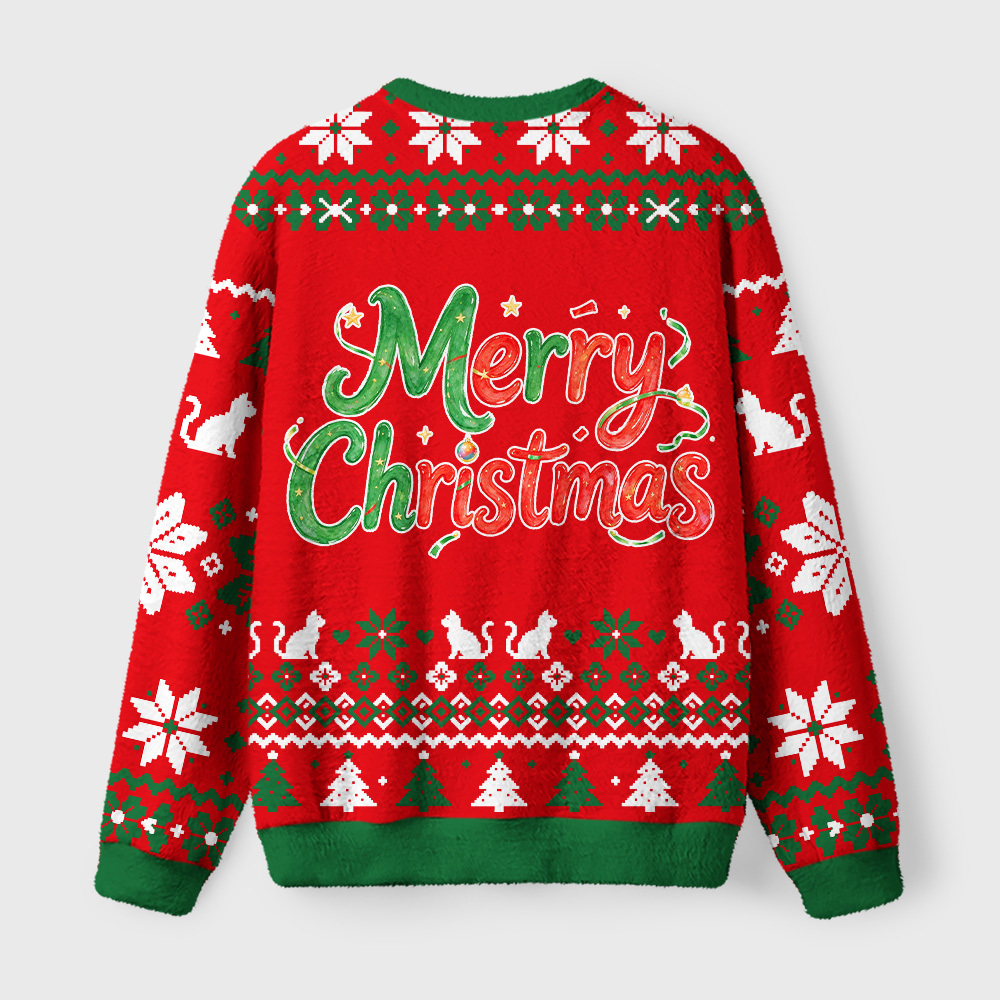 Tokyo-Tiger Cat Tree Christmas Fuzzy Christmas Ugly Sweatshirt