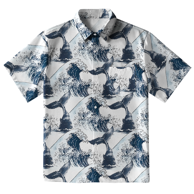 Tokyo-Tiger Whale Tail Wave Art Button-up Shirt