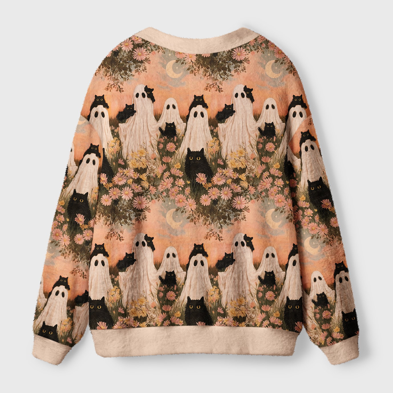 Tokyo-Tiger Enchanted Garden Of Ghosts And Cats Ugly Cardigan Sweater