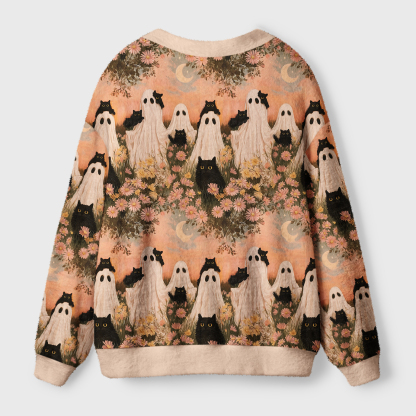 Tokyo-Tiger Enchanted Garden Of Ghosts And Cats Ugly Cardigan Sweater