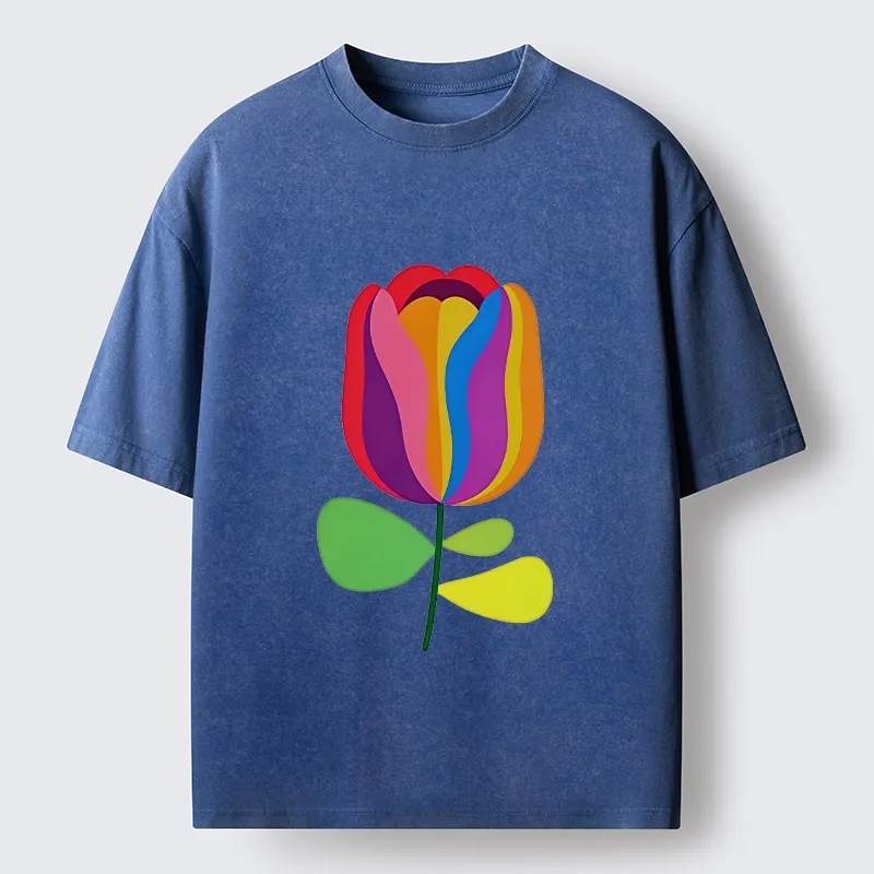 Tokyo‑Tiger Rainbow Tulip Bloom Washed T‑Shirt