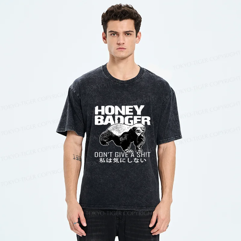 Tokyo-Tiger Honey Badger Funny Washed T-Shirt