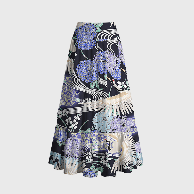 Tokyo-Tiger Flowers In The Waves Maxi Skirt