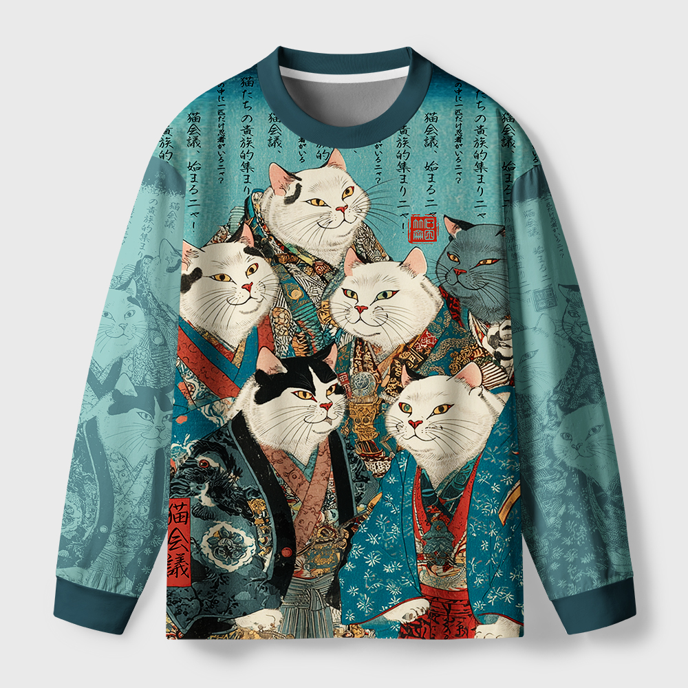 Tokyo-Tiger Formal Gathering of Ukiyo-e Cat Nobles Eco-Friendly Long Sleeve T-Shirt
