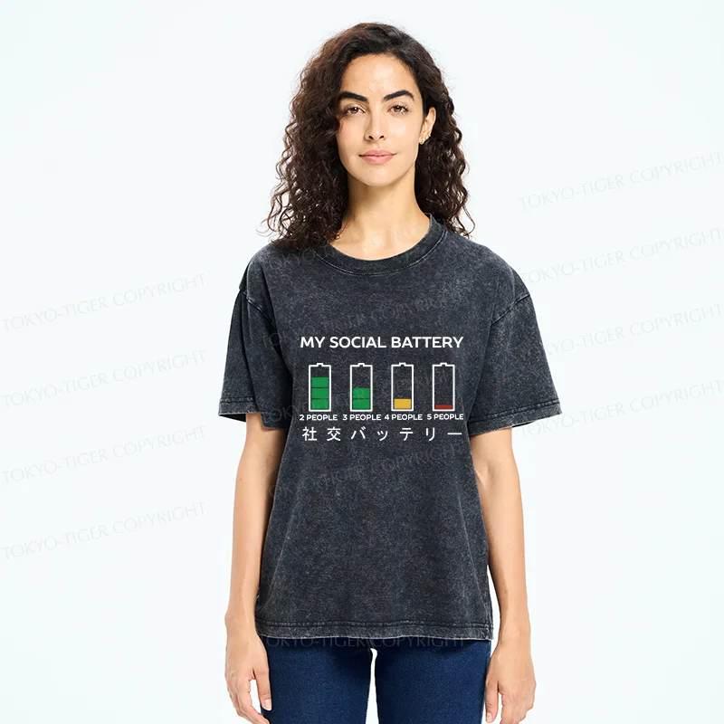 Tokyo-Tiger My Social Battery Washed T-Shirt
