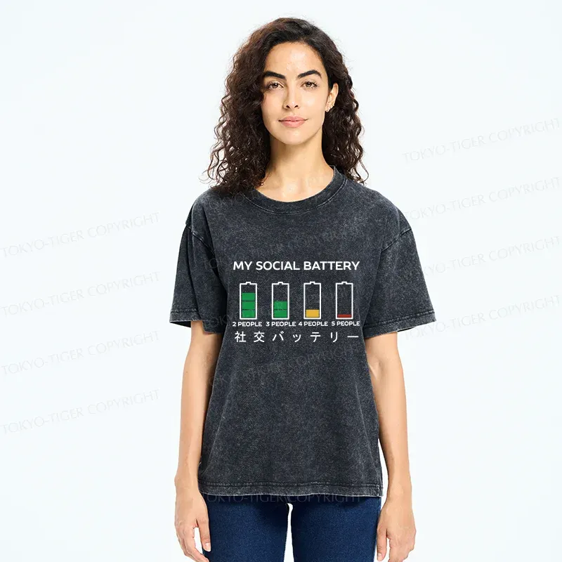 Tokyo-Tiger My Social Battery Washed T-Shirt