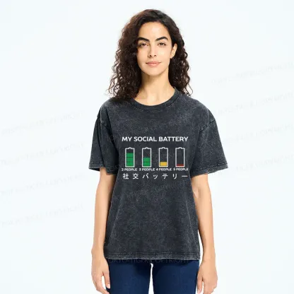 Tokyo-Tiger My Social Battery Washed T-Shirt